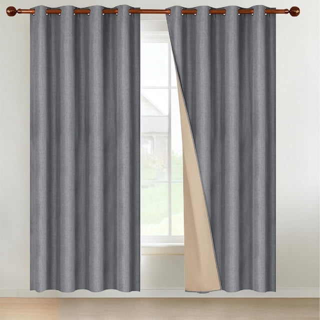 Cortinas Blackout para Recamara y Sala - Cortina 100% Blackout Look Lino - Aislamiento Térmico y Reducción Ruido - 2 Paneles - Cortinas 213 x 132cm Gris Oscuro