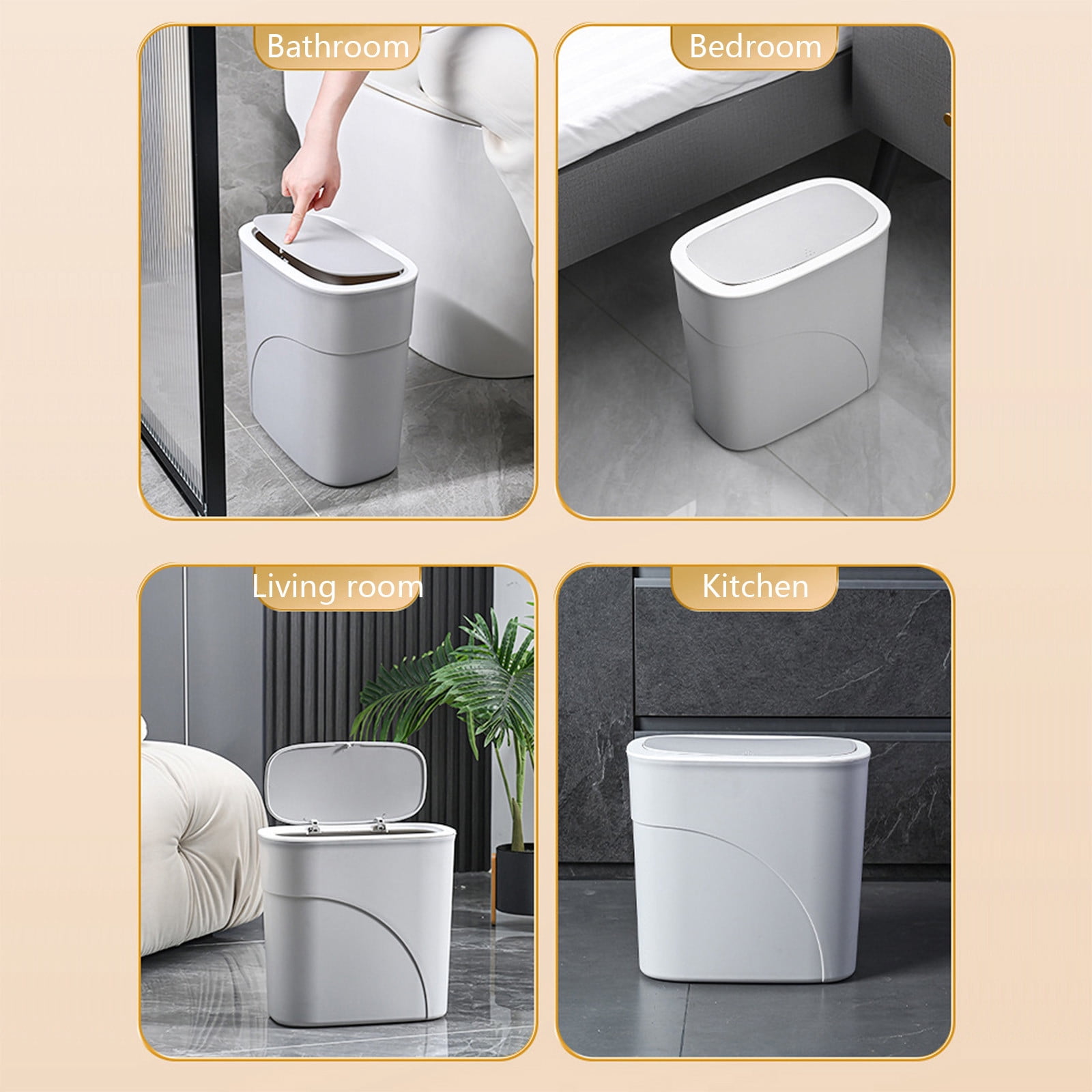 Press Top Flip Lid Trash Can, Space-Saving Plastic Storage Bin for Kitchen, Bathroom, Dining Room, and Narrow Spaces, Convenient Clamp Style Garbage Bin