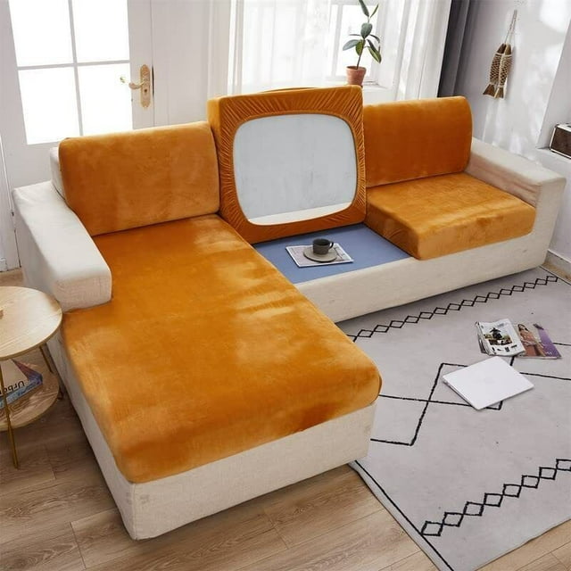 2024 Soft Velvet Sofa Seat Cushion Cover - Stretch Non-Slip Sofa Cover Couch Cushion Covers for Sectional Sofa L Shape Sofa Cushion Slipcover Furniture Protection (Grey Large Single Sea