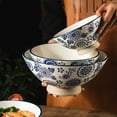 thumbnail image 5 of Qeeadeea Large Ceramic Ramen Bowl Set Of 2, Microwave Bowl Set For Kitchen, Soup Bowl For Cereals, Salads. Microwave And Oven Safe.-white and blue-10 in, 2000ml, 5 of 7