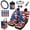 American Flag Fashion, variant on 15pcs Automobile Interior Sets Sunflower Leopard Print Front Rear Car Seat Covers Steering Wheel Cover Shoulder Protector Cover Coasters Keychain Rearview Mirror Cover Trash Can