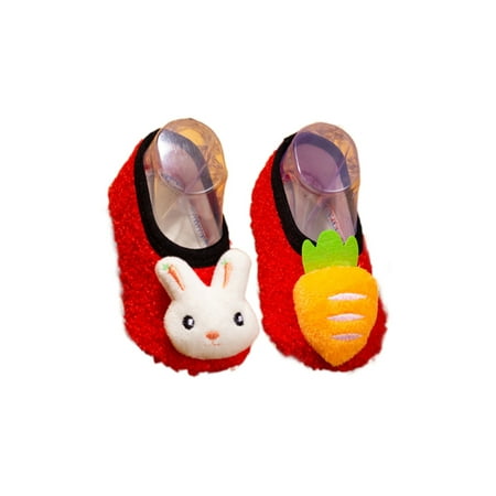 

Rotosw Infant Baby Sock Shoes Plush Lined Floor Slippers Prewalker Ankle Socks Cute Soft Sole Trainers Walking Lightweight Crib Shoe Red Rabbit 9C