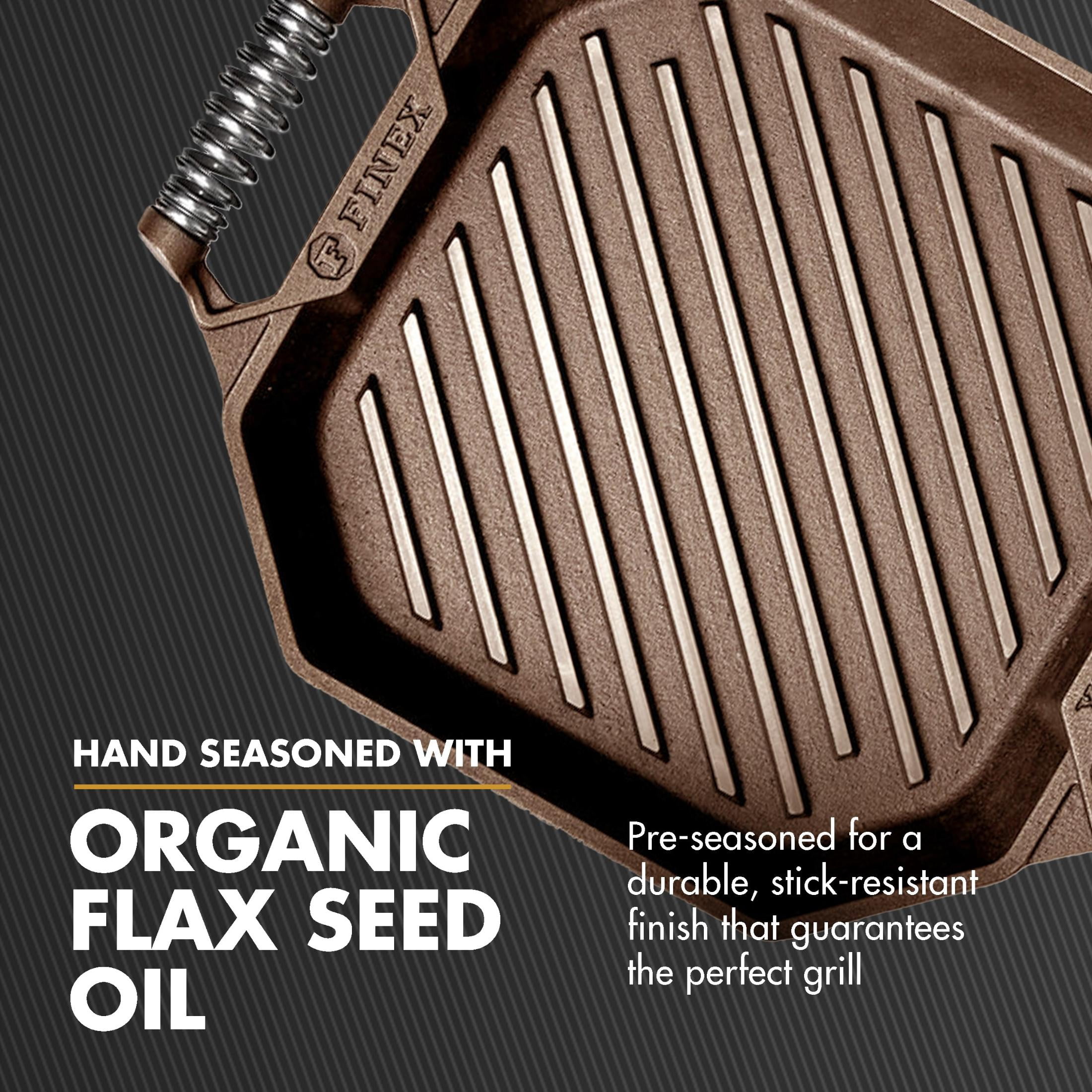 FINEX 12" Cast Iron Grill Pan - Grill Pans with Superior Heat Distribution - Near Non-Stick for Easy Cleaning - Cast Iron Grill Pan - For Indoor & Outdoor Grilling - Pre-Seasoned with Flaxseed Oil