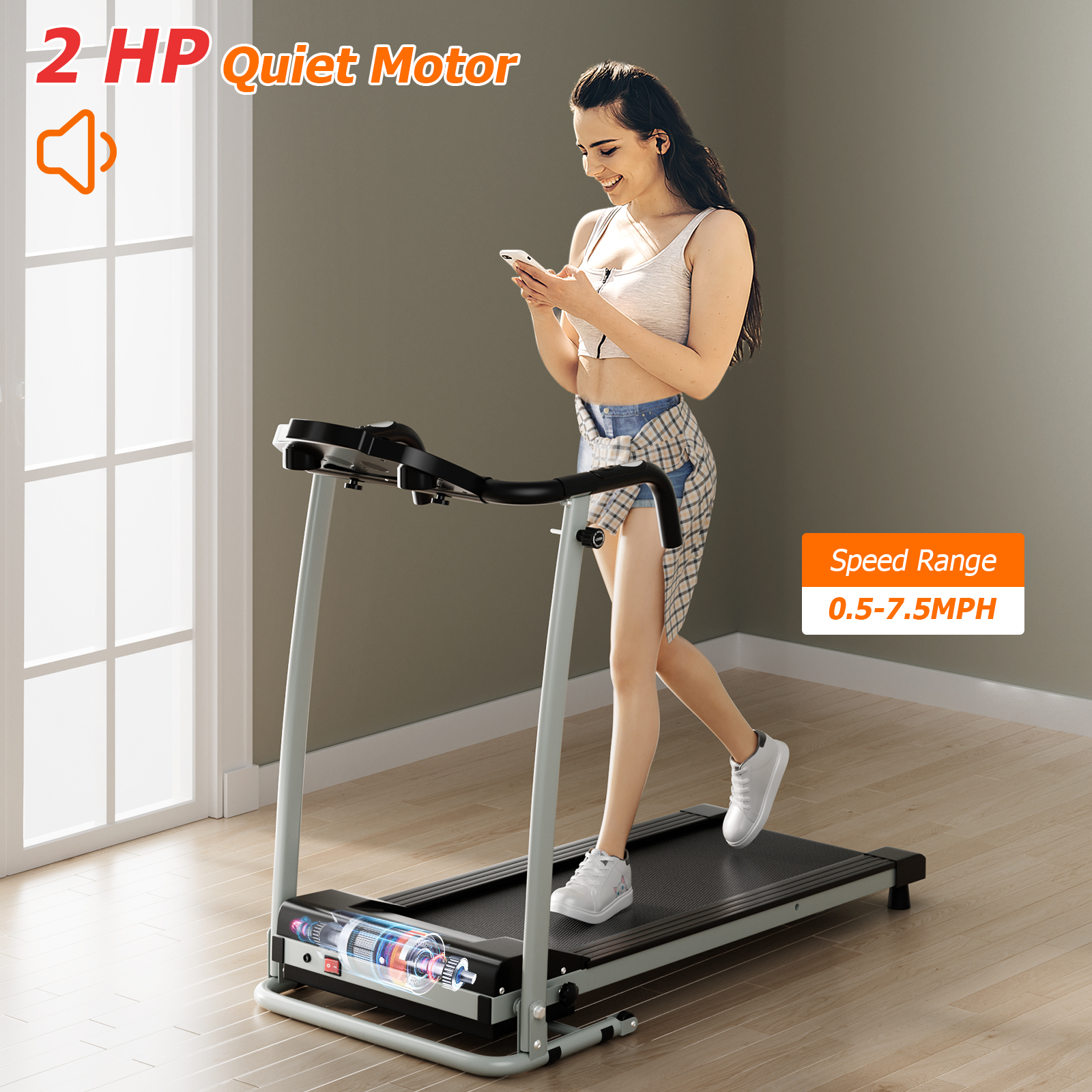 Costway 2 HP Up to 7.5MPH Folding Treadmill Motorized Running Machine 12 Preset Program & LCD Display Screen - image 2 of 10