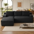 thumbnail image 2 of 96" L-Shaped Sectional Sofa, Oversized Modular Corduroy Couch with Chaise Lounge & 2 Throw Pillows, No Assembly Convertible Corner Sofa for Living Room Apartment, Black, 2 of 9