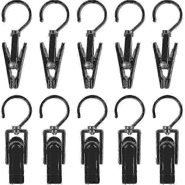 20 Pack Hook Accessory Clips - Plastic Hangers with Clamp and Notches Rotating Hooks Clips for Shoes/Boots Black