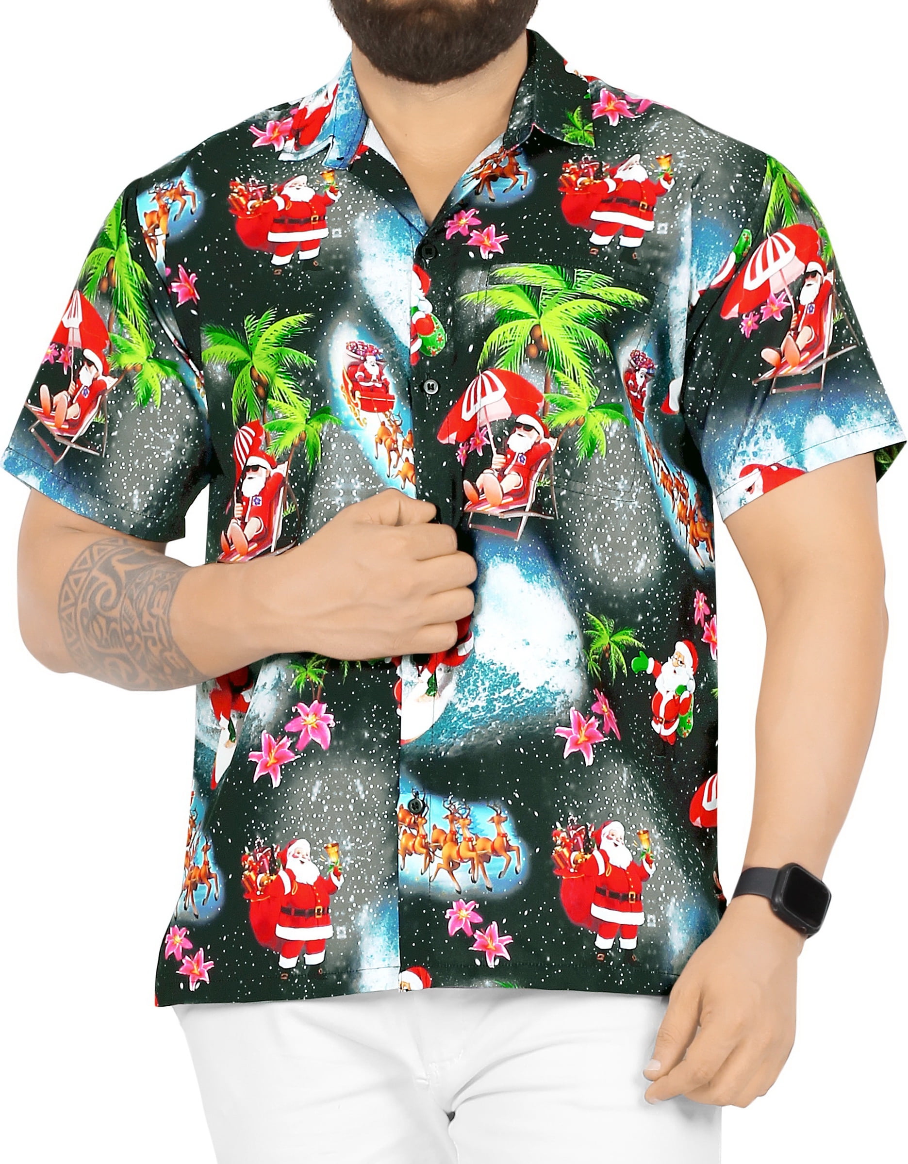 LA LEELA Shirt Casual Button Down Short Sleeve Beach Shirt Men Aloha Pocket 211