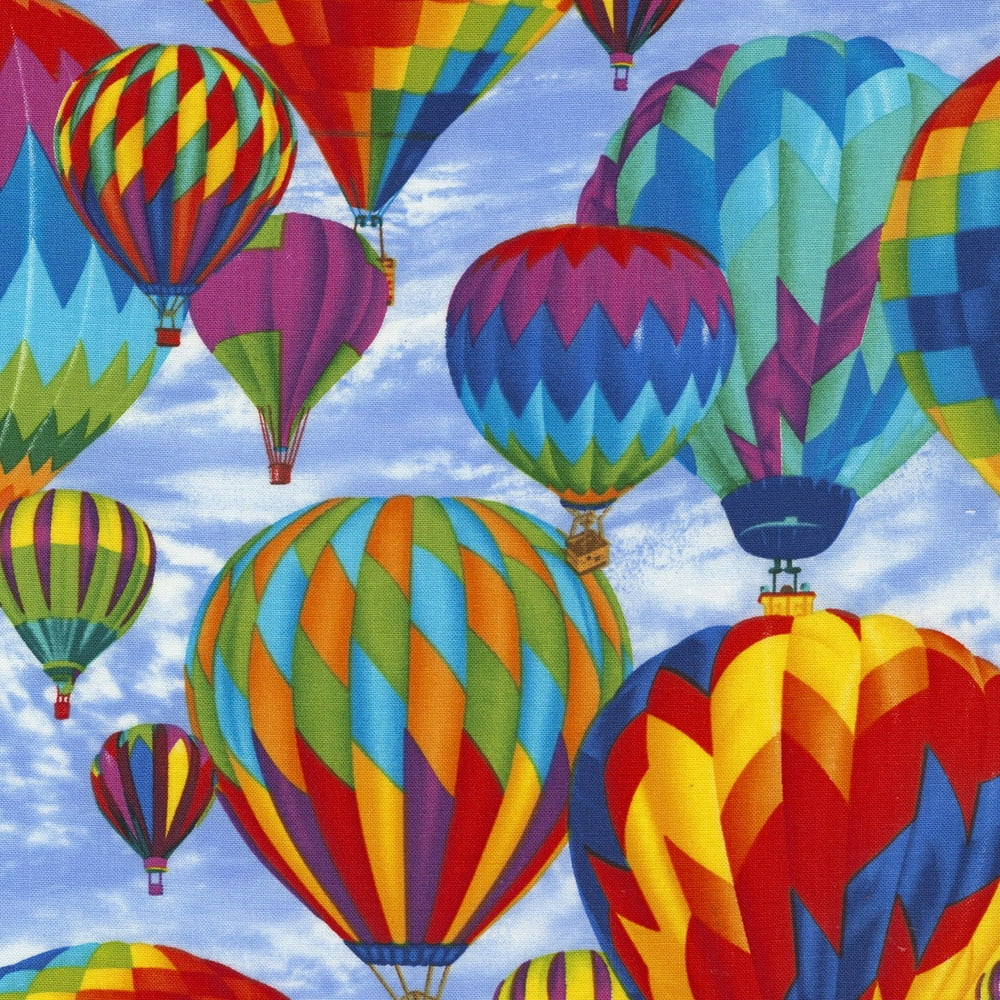 Timeless Treasures Hot Air Balloons Blue 100 Cotton Fabric by The Yard