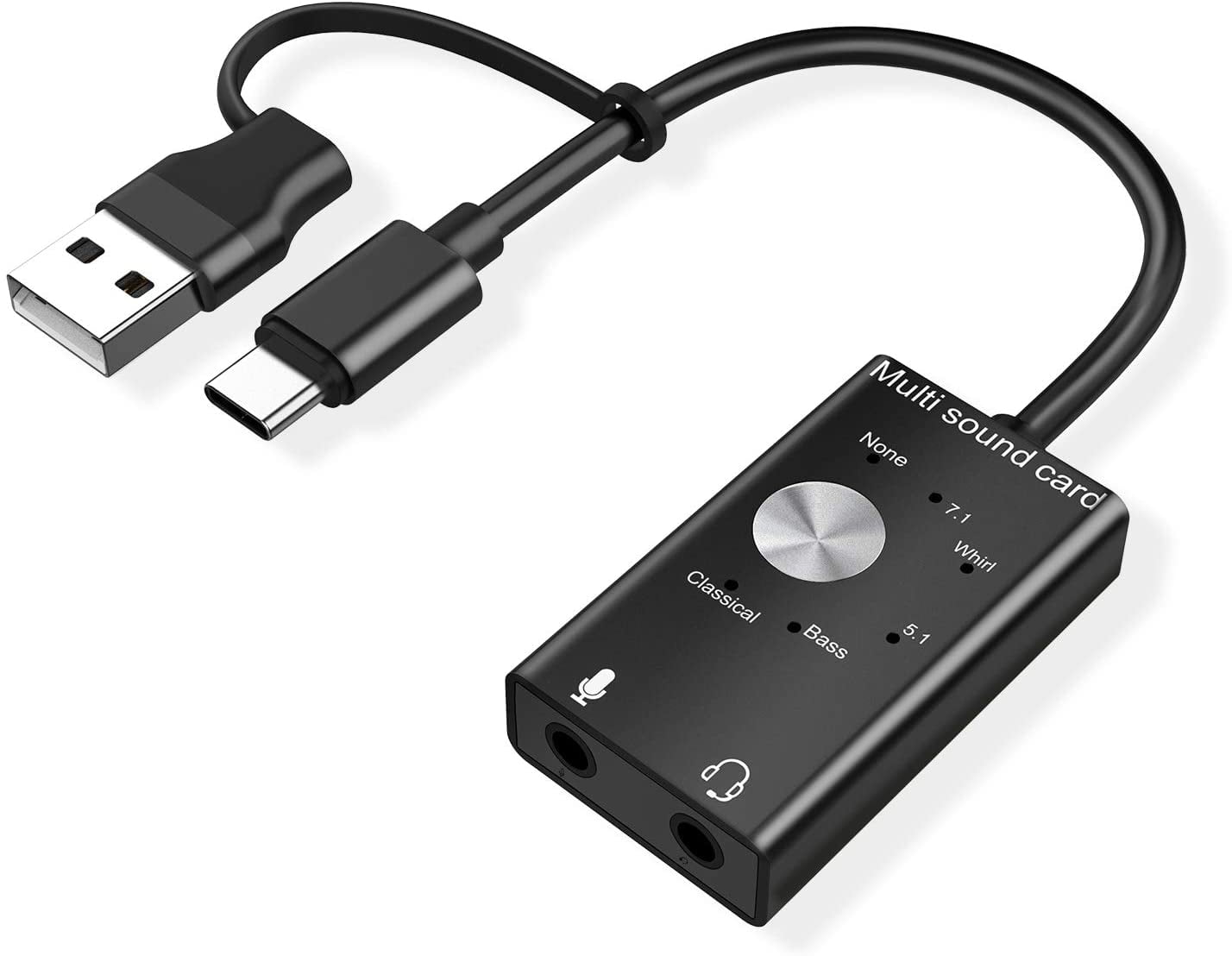 Ride lette klarhed USB Sound Card USB and USB C To 3.5 Mm Audio Adapter Stereo Headset and  Microphone Adapter Compatible with 6 Sound Effects,,F115766 - Walmart.com