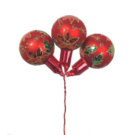 Darice Red Christmas Pick Glass Ornament Poinsettia Assorted