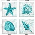 thumbnail image 3 of Bathroom Wall Decor Teal Watercolor Starfish and Seashell Conch Wall Art Sea Creatures Pictures Ocean Theme Canvas Prints for Bedroom Home Artwork Decor Paintings Framed Set 4 panels 12 x 12 inchs, 3 of 6