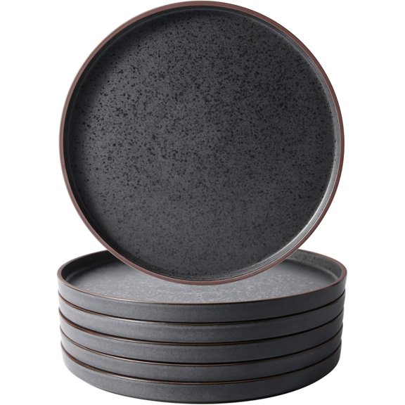 Dinner Plates,Ceramic Dinner Plates Set of 6,10.75 inch Large ceramic plates,Modern Shape Dinnerware Dishes Set for Kitchen, Microwave & Dishwasher & Oven Safe-Coffee Rim