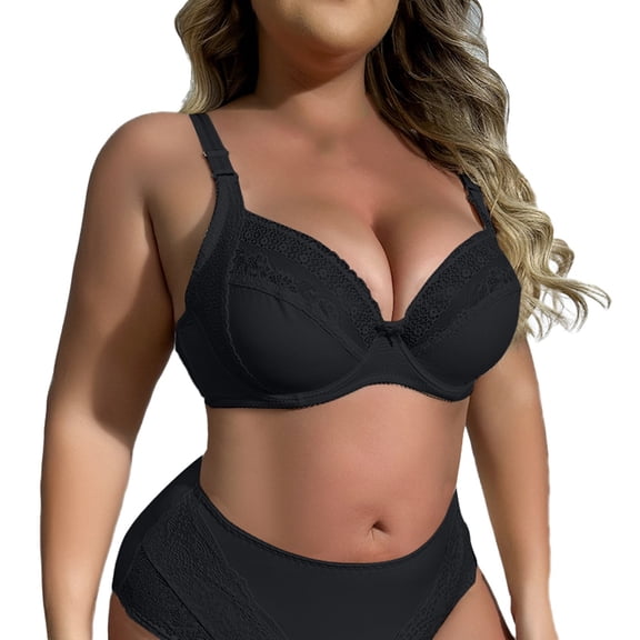 Bras for Women,Plus Size Full Cup Bra with Sheer Lace and Concealed Side Support,Sports Bras for Women,Black,40