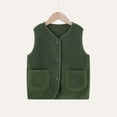 thumbnail image 2 of BLVB Boys Girls Fuzzy Fleece Vest Sherpa Warm Winter Sleeveless Button down Kids Jackets Coats with Pockets(Army Green,10-11 Years), 2 of 5