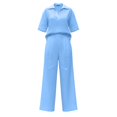 thumbnail image 5 of Cagogo Women Plus Size 2 Piece Set Casual Summer Outfits Collared Short Sleeve Shirt Wide Leg Pants Matching Lounge Sets Tracksuits Travel Airport Clothes, Blue 2XL, 5 of 9