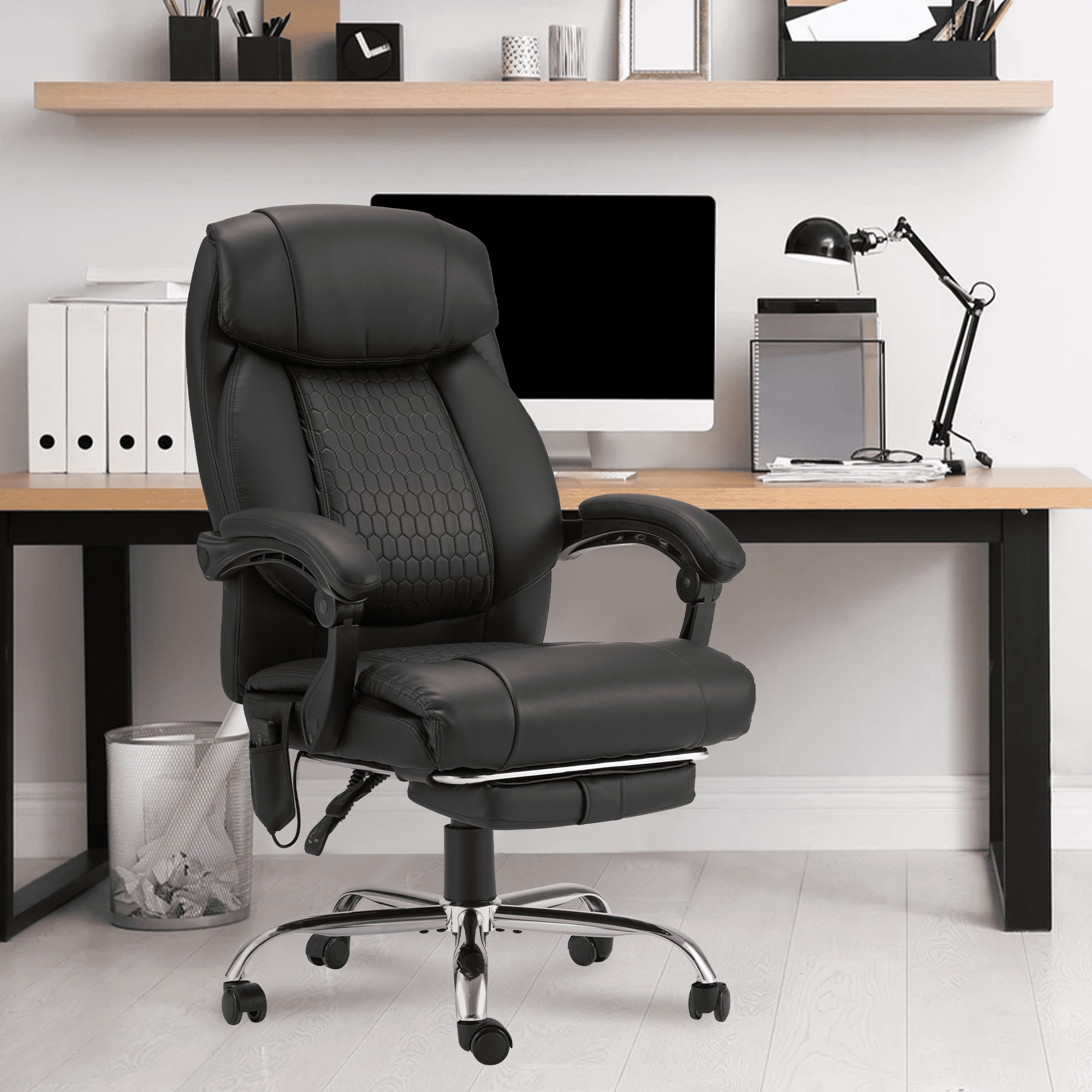 HOMREST Ergonomic Administrative Office Chair, Heated Massage Lounge Chair with Adjustable Backrest, Foot Pedal, for Home & Office Use, Black
