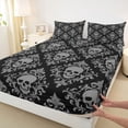 thumbnail image 4 of Homewish Gothic Horror Skull Bed Sheets,Victorian Damask Full Size Sheets,Happy Halloween Bed Set,4pcs,1 Flat Sheet, 1 Fitted Sheet and 2 Pillowcases, 4 of 6