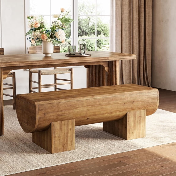 Tribesigns Solid Wood Dining Bench, 47" Farmhouse Indoor Entryway Shoe Bench for Dining Room, Living Room, Hallway, Brown