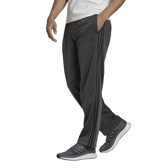 adidas Men's Standard Essentials Warm-Up Open Hem 3-Stripes Tracksuit Bottoms, Dark Grey Heather/Black, 4X-Large