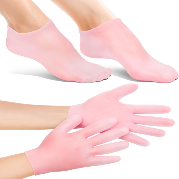 Kit de Manucure et Pédicure Spa Luxueux à Domicile : Gants et Chaussettes Hydratants en Silicone pour une Hydratation Profonde, Réparation des Talons Fissurés, et Soin de la Peau Douce - Solution Complète pour le Traitement des Mains et des Pieds