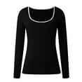 thumbnail image 4 of Women's Long Sleeve Square Neck Shirts 2024 Fall Knit Tops Slim Fitted Casual Basic Tee Womens Workout Tops Short Sleeve Shirt Juniors Women T Shirts Casual Loose T Shirts Womens Shirts Summer Fitted, 4 of 5