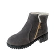 thumbnail image 2 of Bnwani Womens Boots Fashion Toe Square Zipper Mid-Heel Thick High Mid-Calf Velvet Solid Boot Gray Size 5, 2 of 5