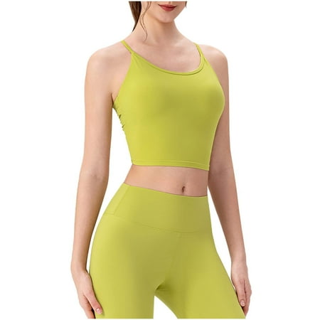 Hfyihgf Longline Sports Bra for Women with Removable Padded Criss Cross Back Strappy Yoga Cami Tops Workout Tank Tops(Green S)