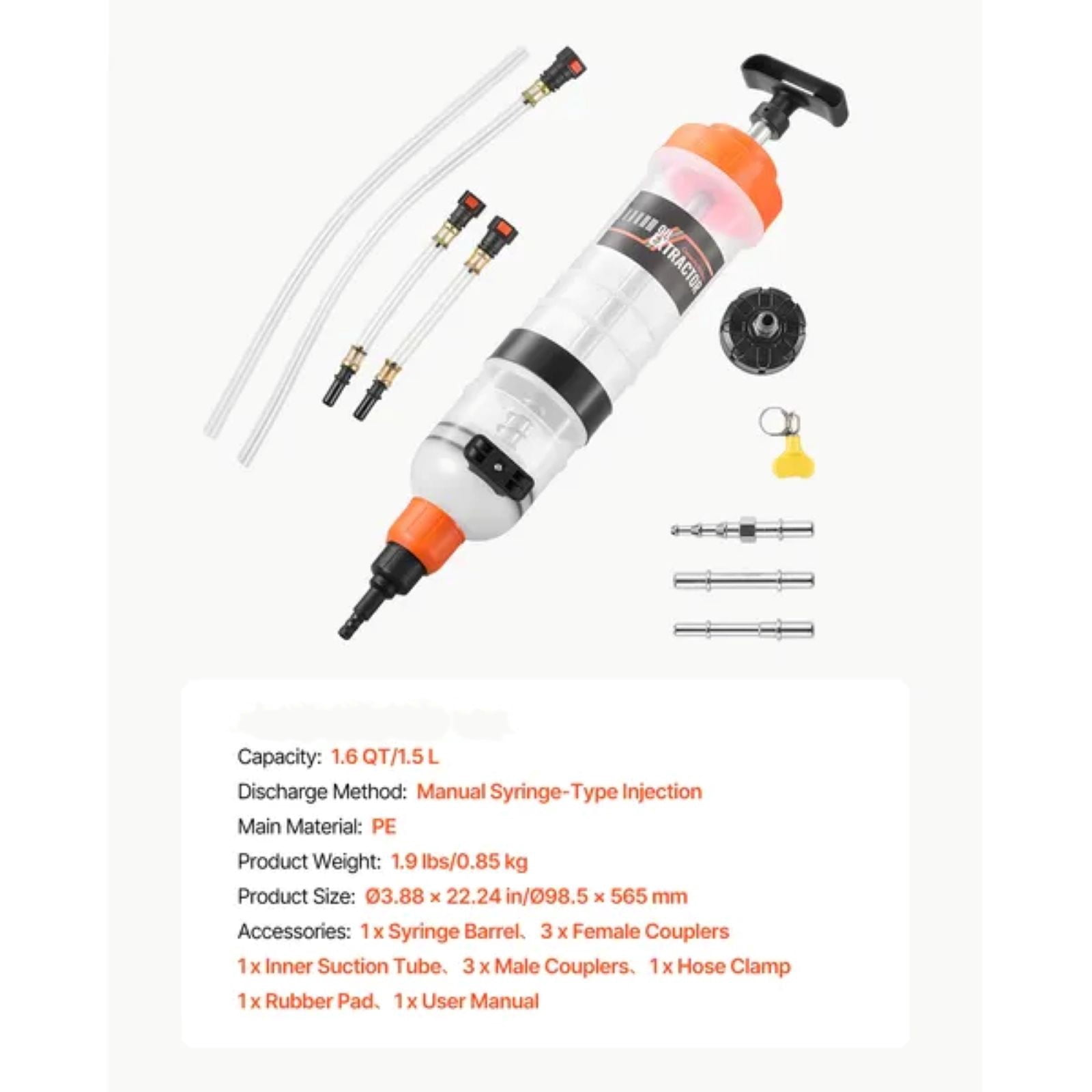 1500CC Fluid Extractor, Manual Automotive Fluid Pump Extractor, Oil Syringe with Long Hose and Extension Tubes Easy Oil Change, Suction Pump for Lawn Mowers Cars Ships Golf Carts Motorcycles