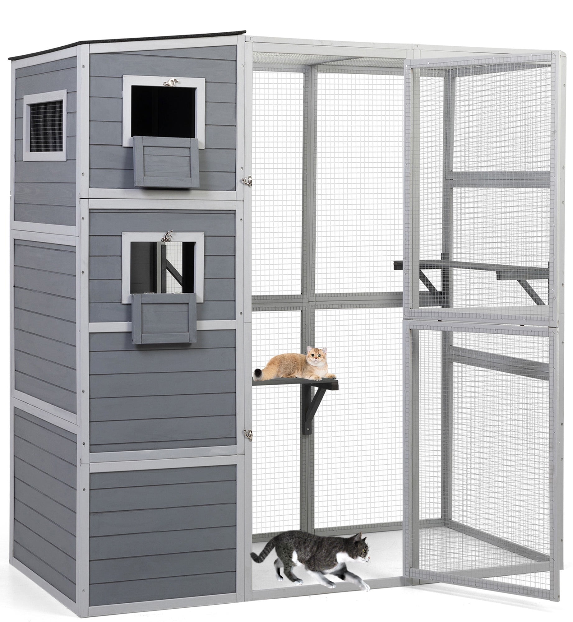 TRIXIE Weatherproof Wooden Cattery with Cat House and Run,37.4L x