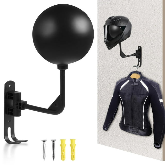 NUAHRHY Motorcycle Helmet Holder Wall Mount Helmet Rack with Double Hook 180 Degree Rotation Metal Helmet Hanger Space Saving Motorcycle Helmet Storage Racks for Coats Helmet Hats