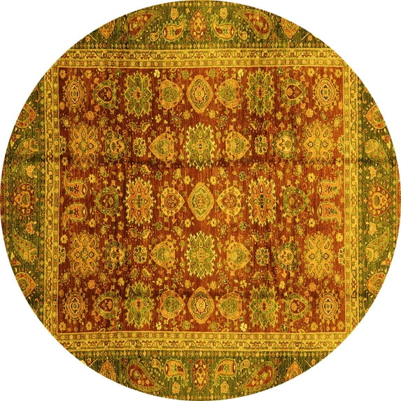 Ahgly Company Machine Washable Indoor Round Abstract Yellow Modern Area Rugs, 3' Round