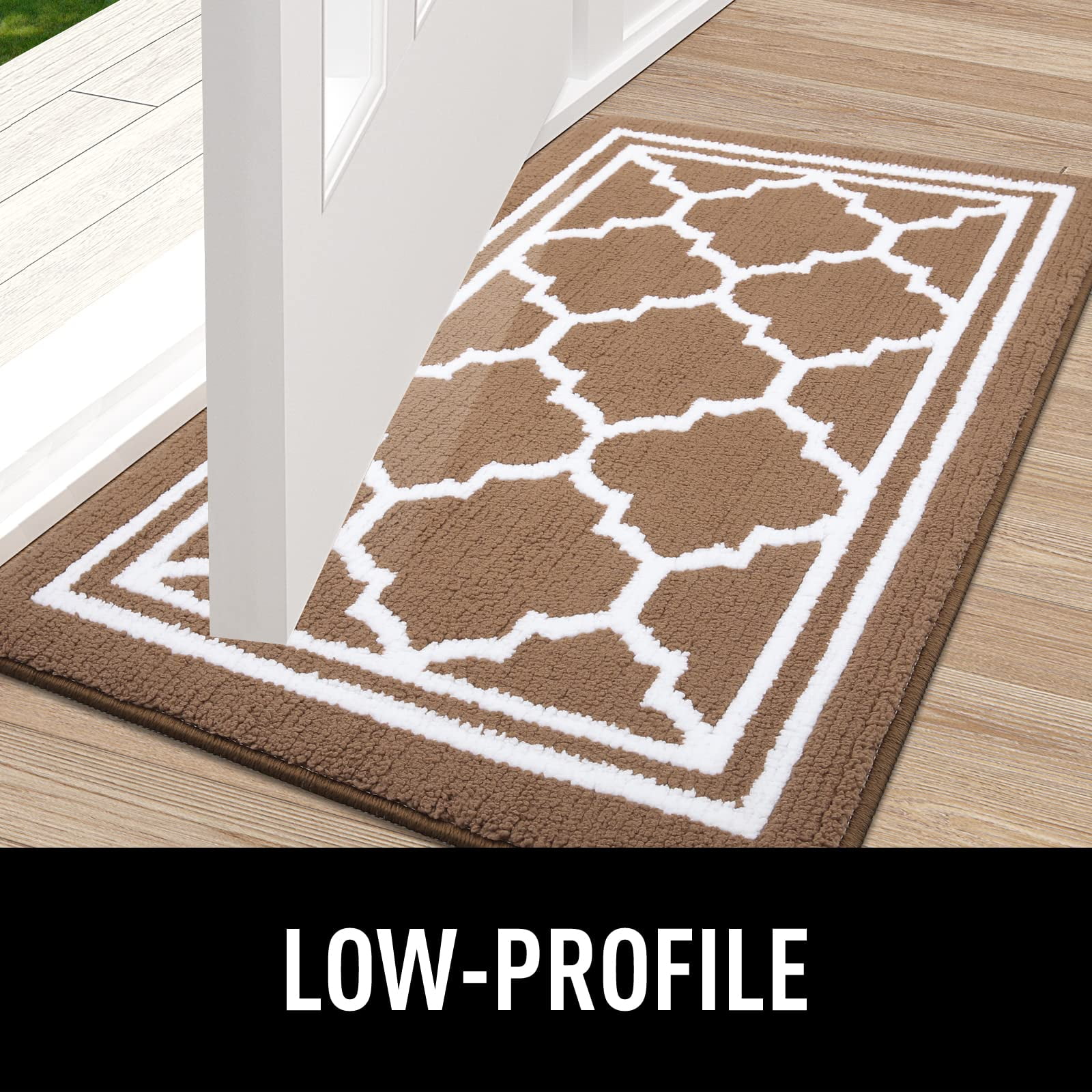 Buganda Door Mats Indoor, 20"×32", Water Absorbent Low Profile Anti-Slip Front Door Mat, Door Rugs for Entrance, Brown