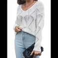 thumbnail image 3 of Suéteres de Otoño con Cuello Redondo de Crochet y Aberturas, Bonitos Suéteres de Invierno para Mujer, A S, 3 of 10