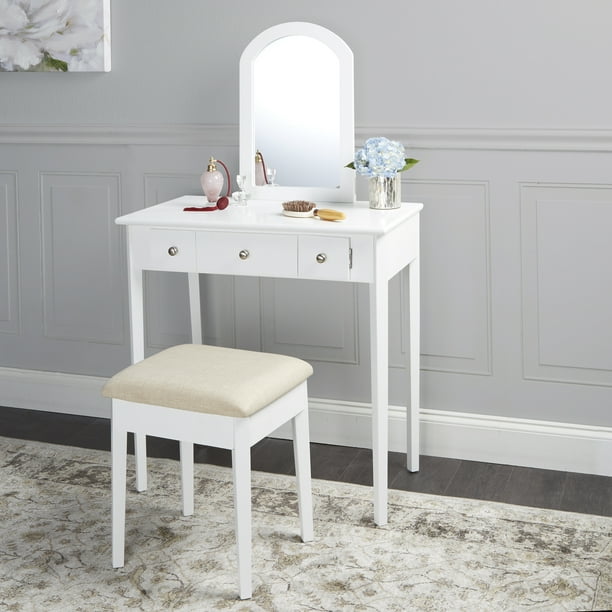 Mainstays Mirror Vanity With Bench, Small White Vanity With Stool