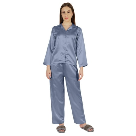 

Moomaya Satin Nightwear Pajama Set For Womens Button Down Sleepwear Pj Set Soft Loungewear