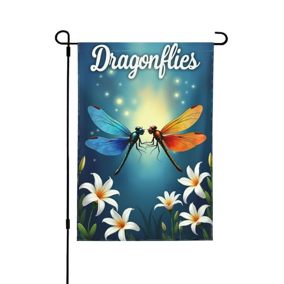 Double Sided Dragonfly Garden Flag 12x18 Inch Summer Spring Outdoor Yard Decor Floral Insect Flags For Garden Lawn Patio House Decorations