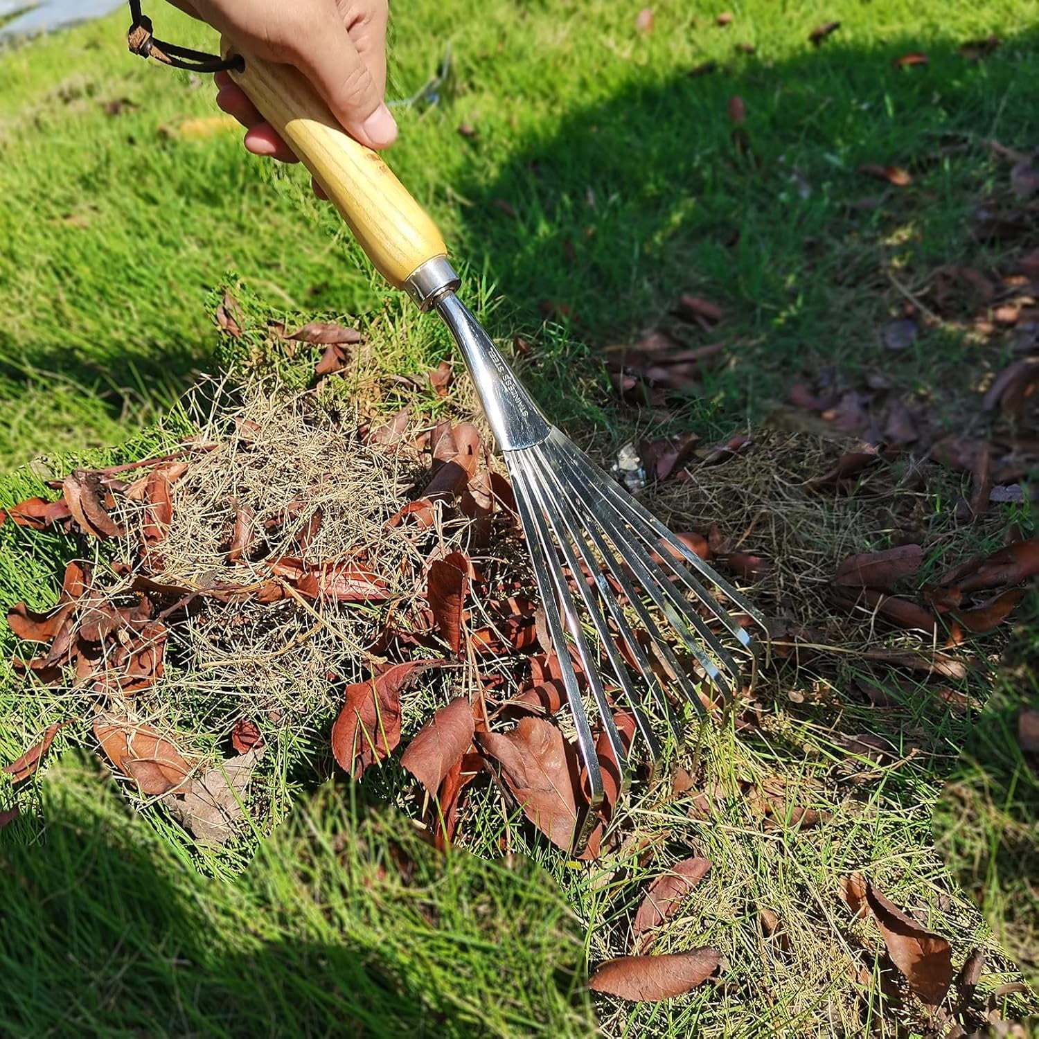 Hand Rakes, Garden Stainless Steel Hand Rake Soil Tiller with Ergonomic Handle, Leaf Rakes for Gardening, Yard Flower Beds Tool