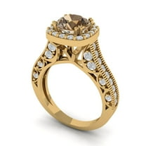 2.7ct round cut champagne Zircon 18k yellow gold halo Bridal Wedding Engagement Promise Anniversary Ring for Women size 9.5
