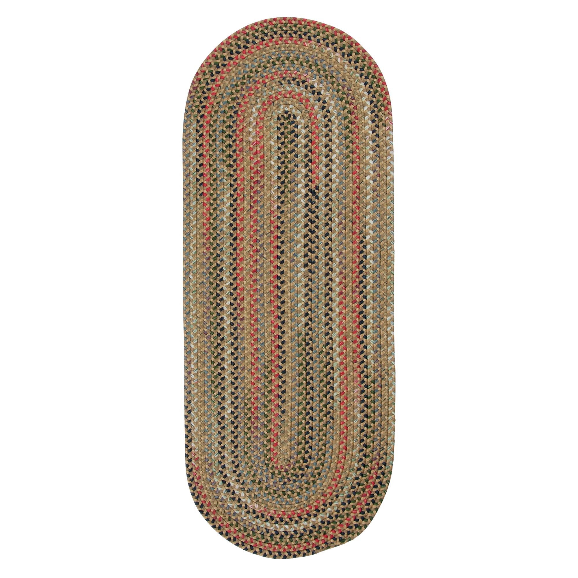 2' x 6' Brown and Blue Braided Reversible Oval Rug Runner