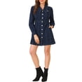 thumbnail image 2 of INSPIRE CHIC Women's Vintage Jean Button Down Casual A-Line Shirt Denim Dress Dark Blue S, 2 of 6