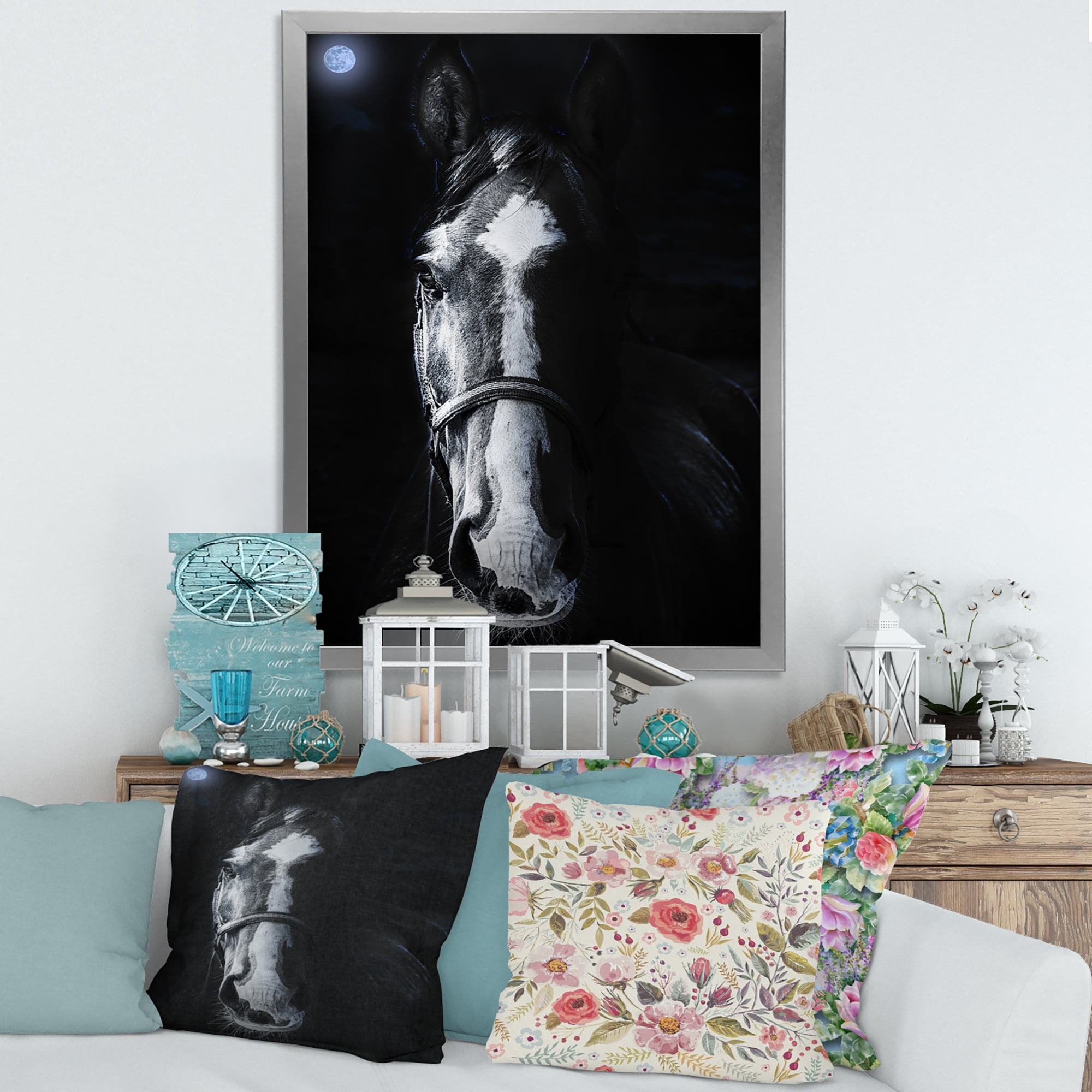 Portrait of Horse Staring Sinister 24 in x 32 in Framed Photography Canvas Art Print, by Designart