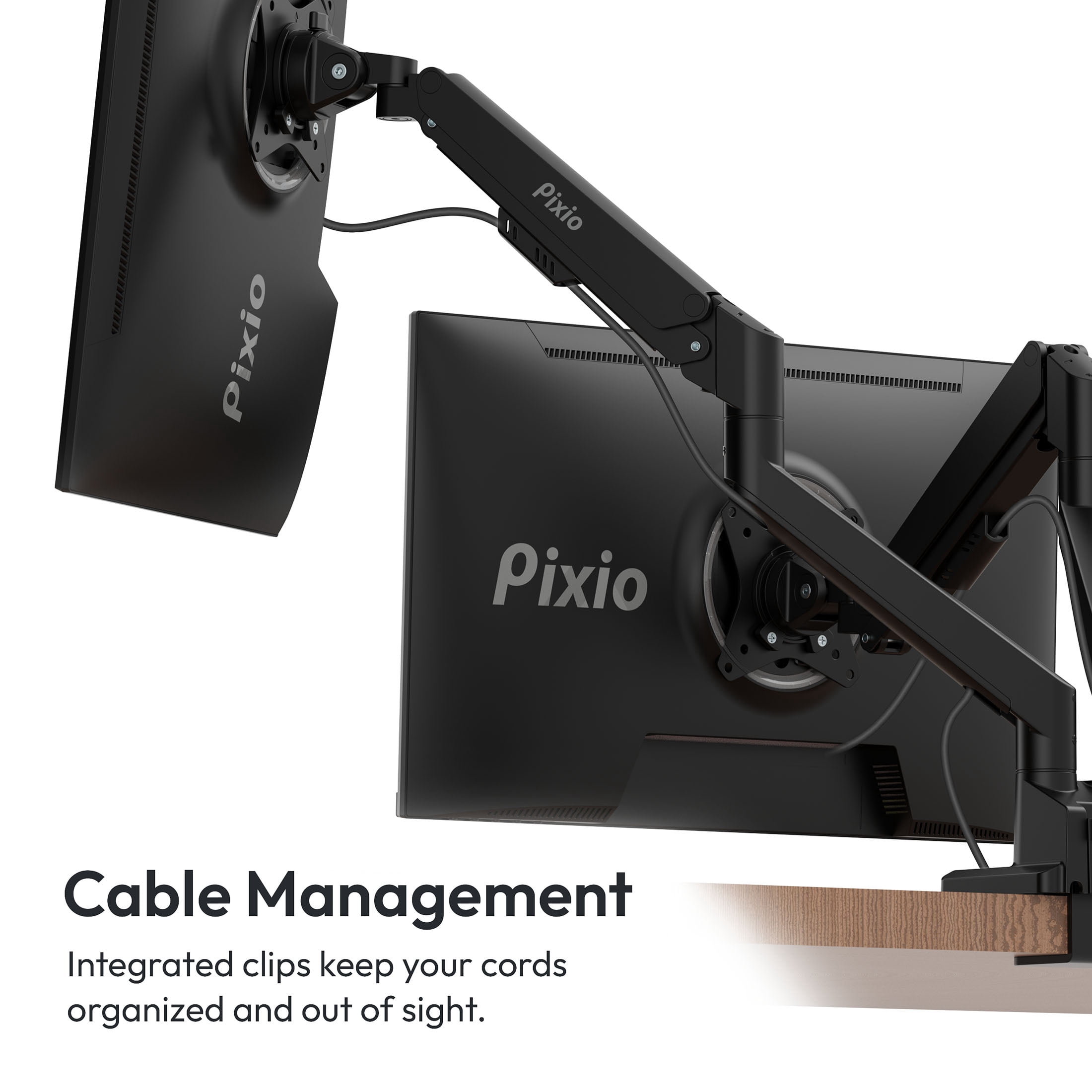 Pixio PS1D Wave Black Dual Monitor Arm Stand Desk Mount - Fits up to 32 inches Monitors and up to 19.8lbs. VESA Compatibility and Integrated Cable Management