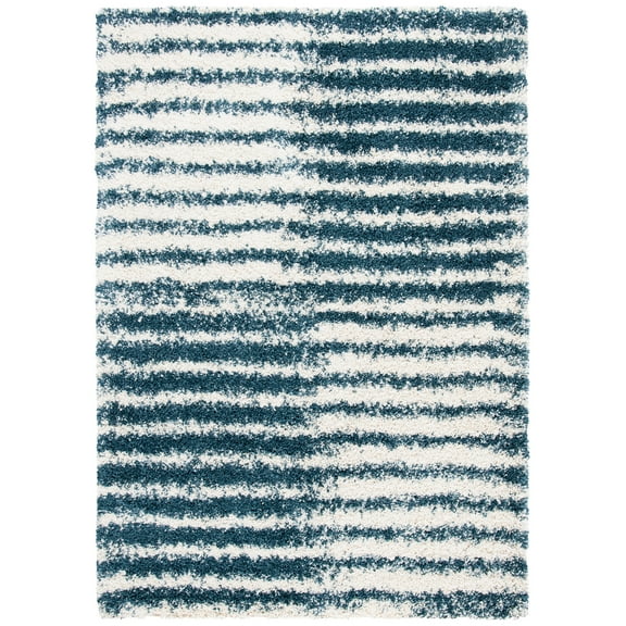 SAFAVIEH Hudson Shag Jagoda Striped Area Rug, Ivory/Slate Blue, 5'3" x 7'6"