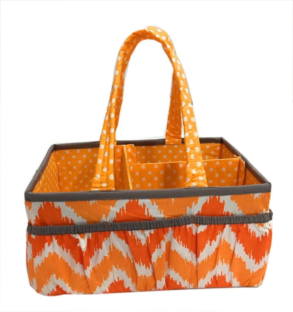 Bacati - Mix N Match Ikat Chevron/Dots Nursery Storage Caddy, Orange/Gray