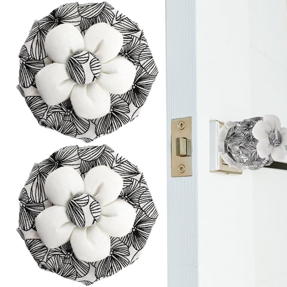 2 Pcs Door Knob Covers Topboutique Floral Door Knob Protector Soft Door Knob Cushion Round Knob Covers Door Handle Covers,Washable,Flower Shape,Black
