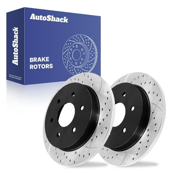 AutoShack Rear Solid Drilled & Slotted E-Coated Brake Rotors 2-PC Set Replacement for 2004-2015 Nissan TITAN 2005-2015 Nissan Armada 2004-2010 INFINITI QX56 ShadowGuard 12.58" (319.6 mm)