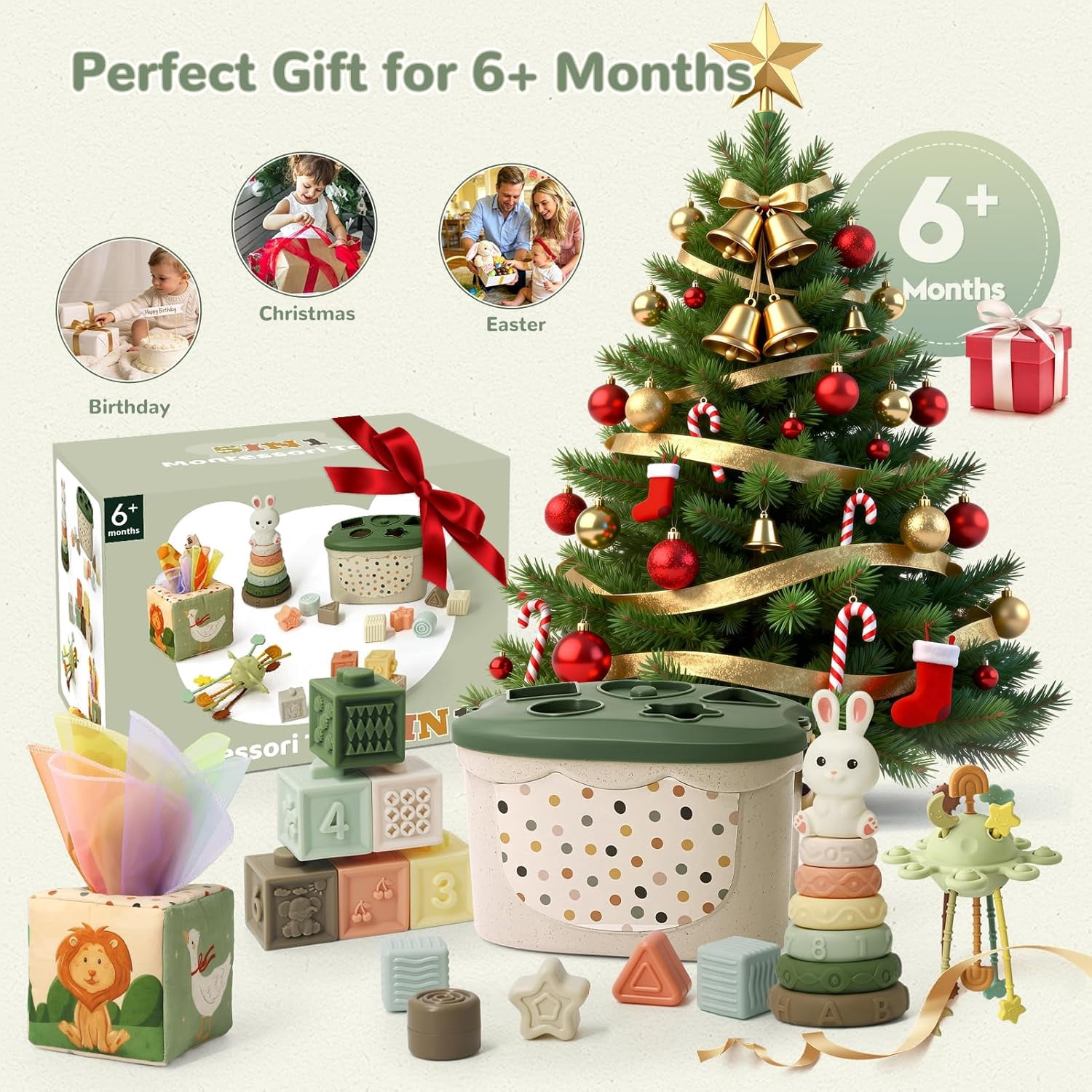 Montessori Toys for Babies 6-12 Months, Shape Sorter Toys, Baby Blocks, Tissu Toys Gift for 6-36 Months Girls Boys