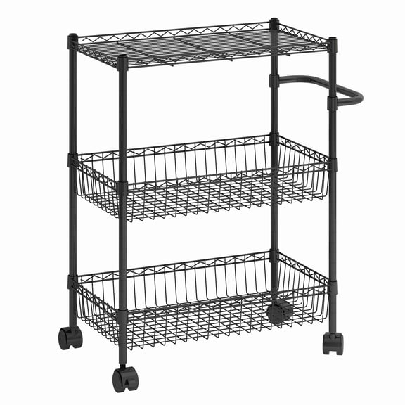 3-Tier Rolling Kitchen Storage Cart with Wheels and Handle, Heavy Duty Chrome Wire Shelving Unit for Pantry, Laundry, Bathroom, Office, 23.6" L x 13.8" W x 31.5" H