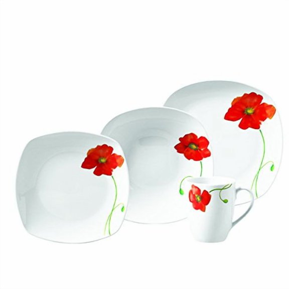 Poppy 16pc Soft Square Porcelain Dinnerware Set