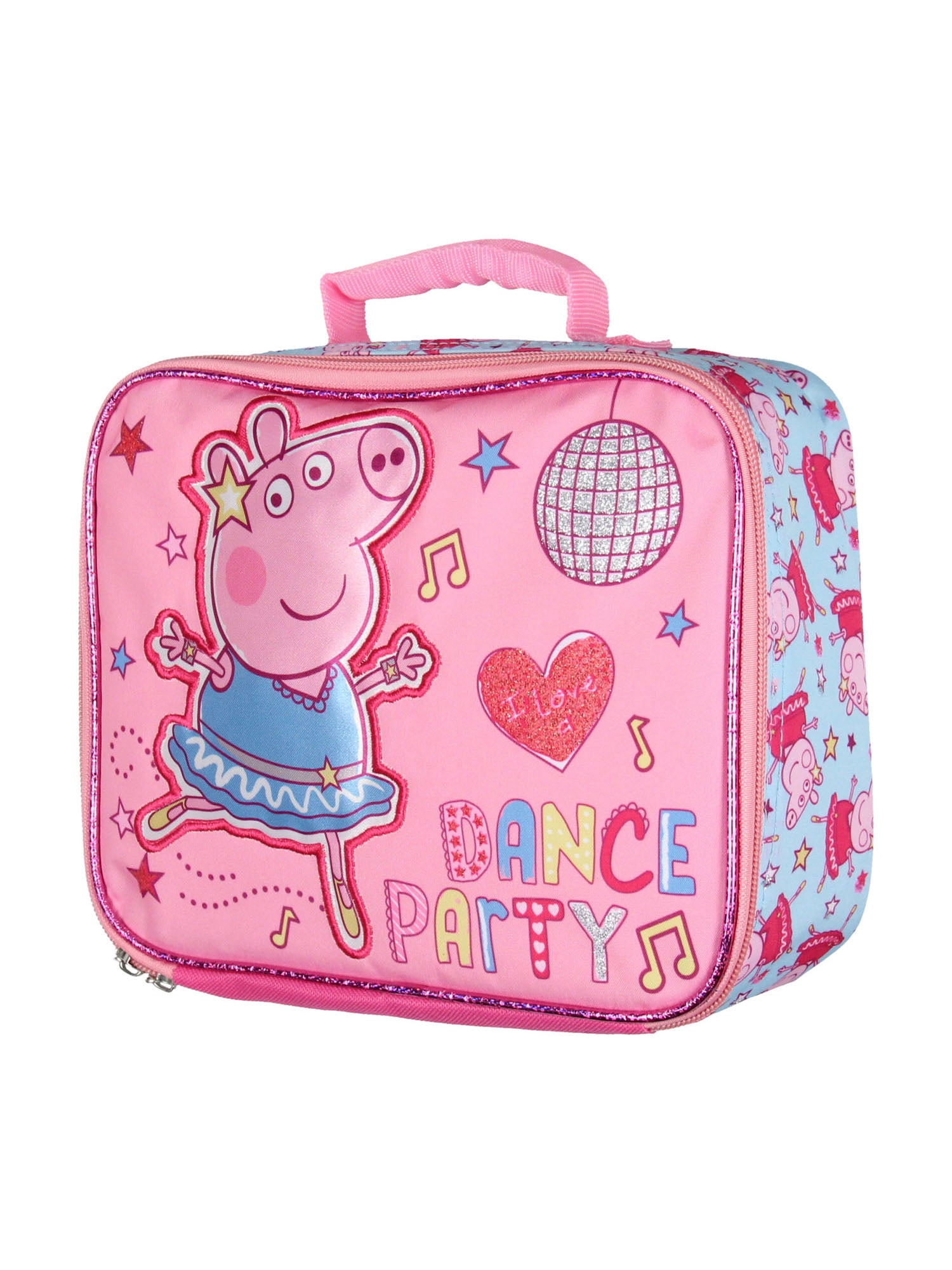 Peppa Pig Lunch Box Glitter Dance Party Insulated Lunch Bag Lunch Tote For Kids 10"